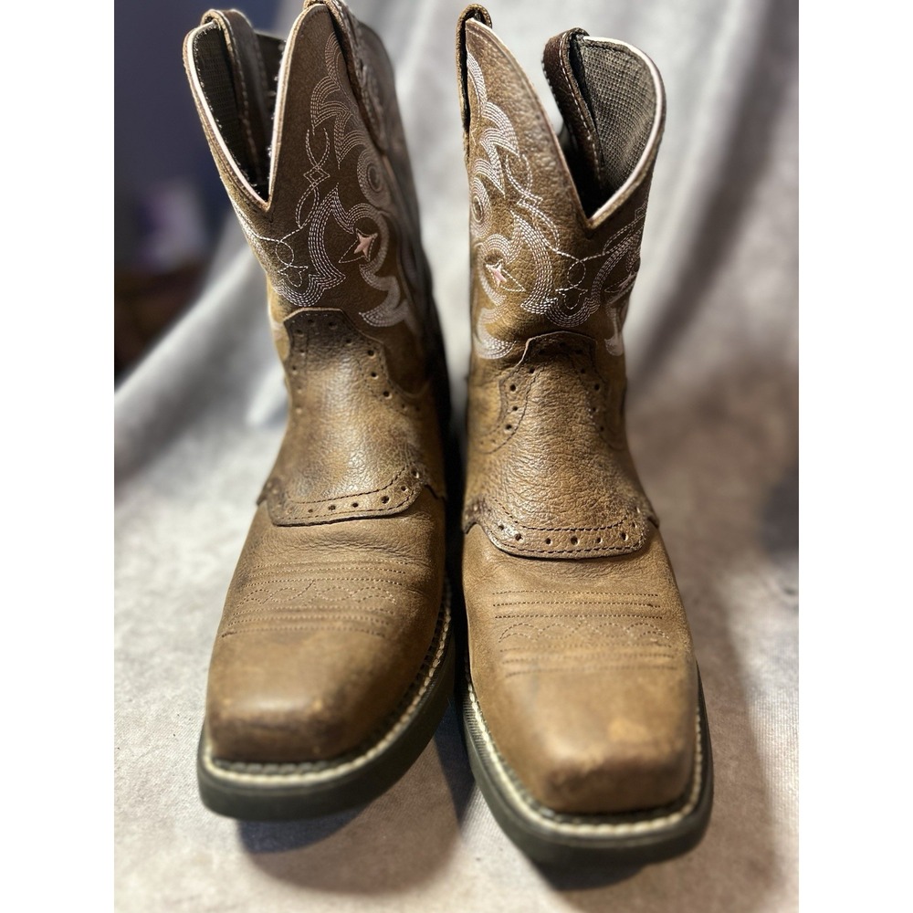Justin Gypsy L9965 Women's 9B Brown Leather Pink Western Cowboy Boots